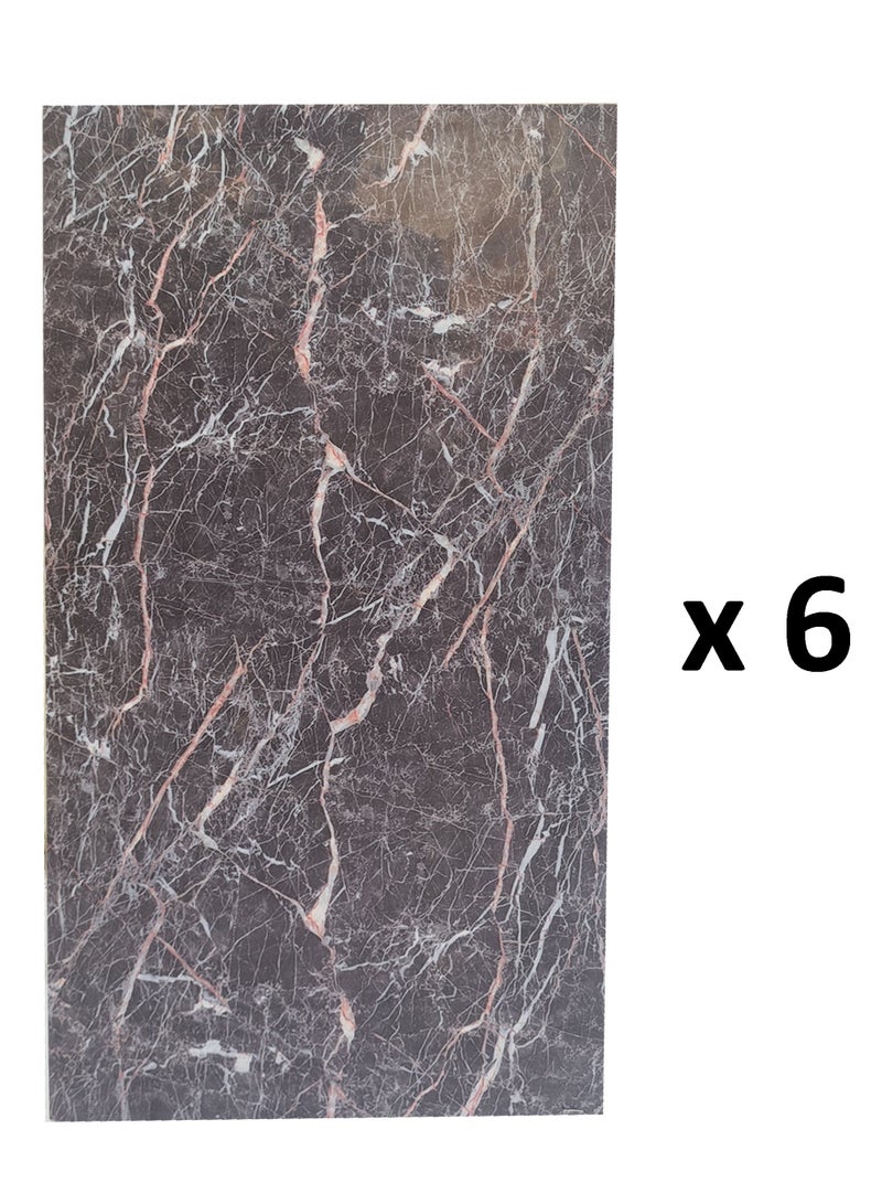 6 حبة من ورق حائط مقاوم للماء والزيت شكل الرخام مقاس 30 × 60 سم ذاتي اللصق - Image 1