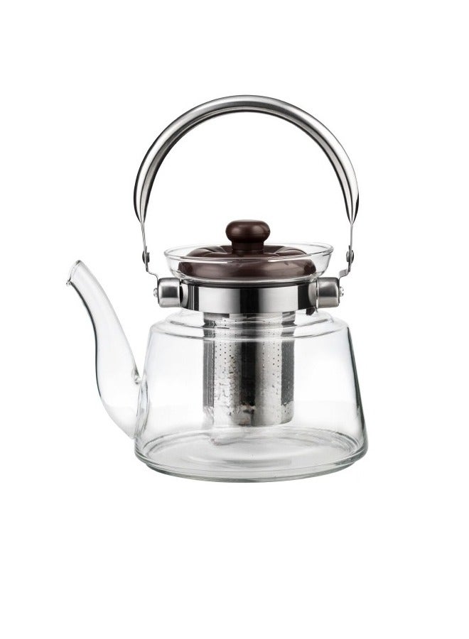 BASURRAH Clear Glass Tea Coffee Pot with Infuser Heat Resistant Fire Pitcher 0.6L 1.2L 1.4L 1.6L for Daily Use Home Outdoor - Image 2