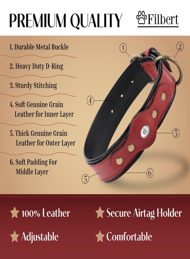 Filbert Leather Dog Collar with Airtag Holder, Airtag Collar for Medium Dogs, Leather, Vegetable Tanned Full Grain, Adjustable for All Breeds, Heavy Metal Buckle, Ultra-Durable - Image 4