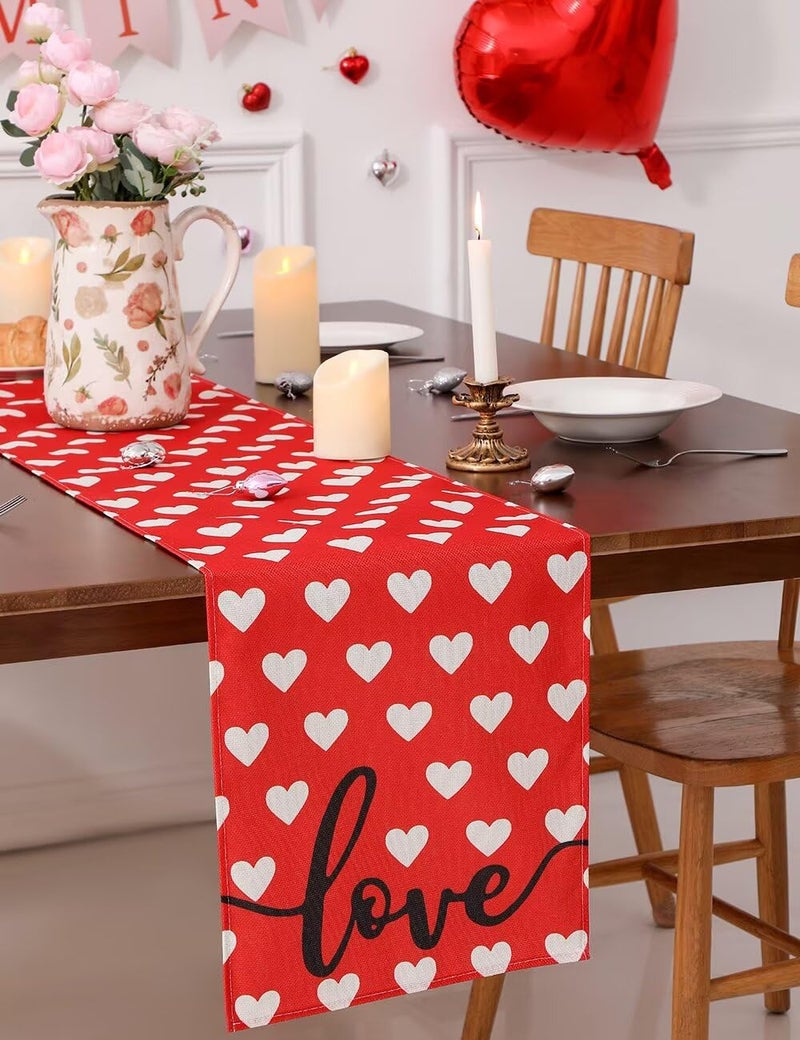 multiwins Red Love Heart Valentine's Day Table Runner 13"x72" & 4 Pcs 12"x18" Placemats Sets with 12 Heart Balloons, Love Letter Balloons, Stickers & Blowing Straw for Home Party Decor - Image 4