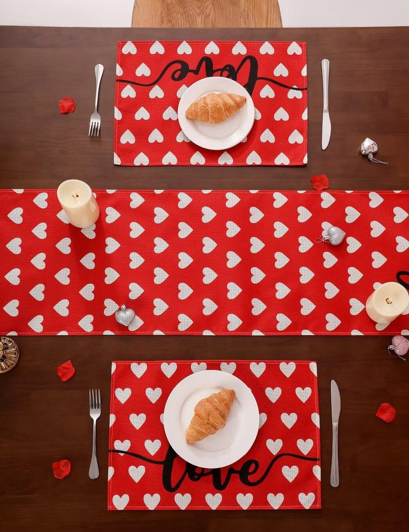 multiwins Red Love Heart Valentine's Day Table Runner 13"x72" & 4 Pcs 12"x18" Placemats Sets with 12 Heart Balloons, Love Letter Balloons, Stickers & Blowing Straw for Home Party Decor - Image 5