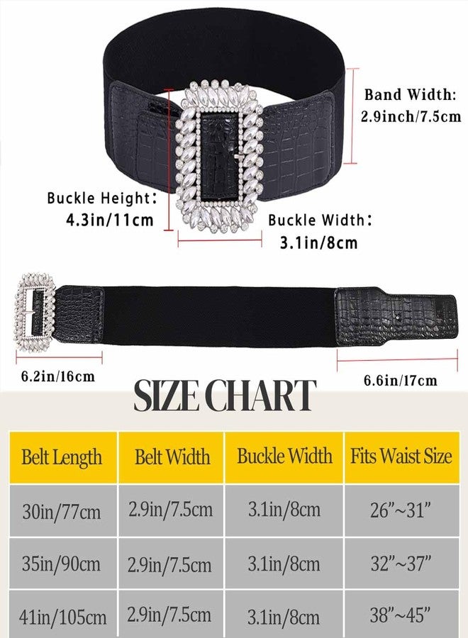 Yalice Women Rhinestone Belts for Dress Wide Elastic Waist Belt Sparkly Stretchy Belt with Big Buckle (Black, Fit Waist Belt: 32''-37'') - Image 5