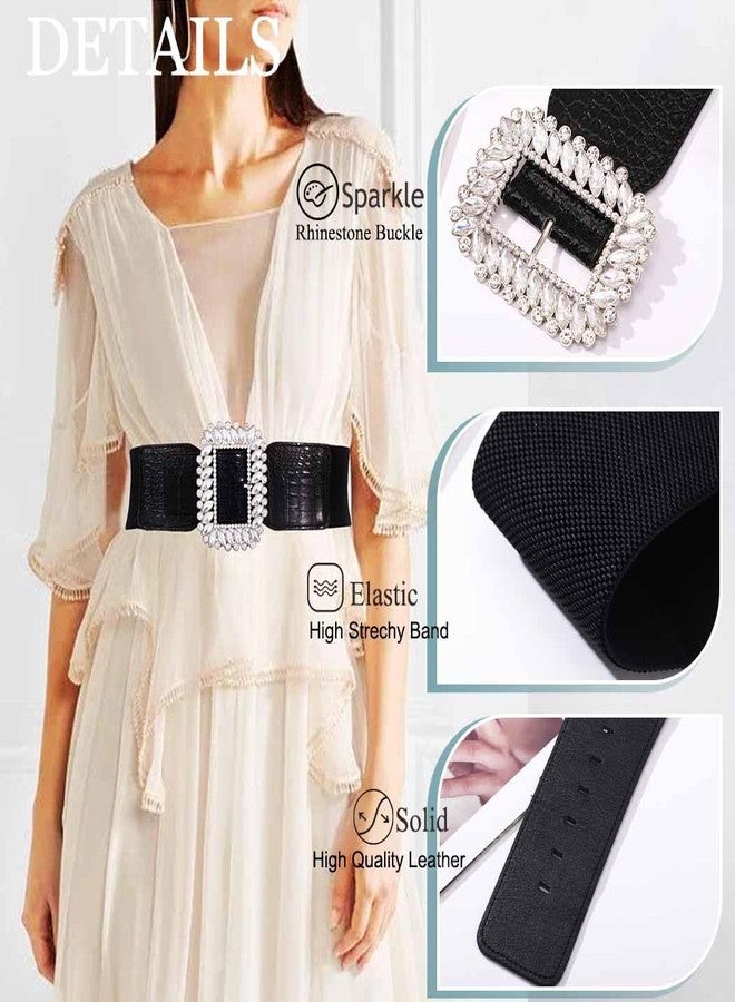 Yalice Women Rhinestone Belts for Dress Wide Elastic Waist Belt Sparkly Stretchy Belt with Big Buckle (Black, Fit Waist Belt: 32''-37'') - Image 4
