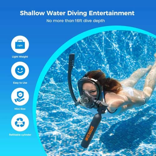 SMACO Mini Scuba Tank with Pump 0.5L - Portable Diving Tank Up to 10 Minute Air Supply, Full Face Mask & Hand Pump for Snorkeling/Emergency Use (30ft Depth) - Corrosion-Resistant Pony Bottle - Image 2