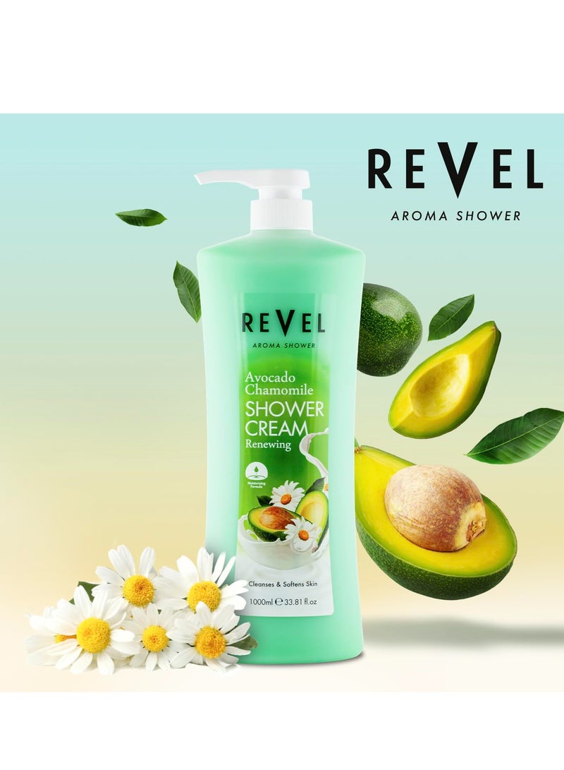 Revel كريم استحمام ريفيل للعناية بالبشرة بالأفوكادو والبابونج للرجال والنساء 1000 مل، متجدد، غسول الجسم، جل استحمام، تنظيف - Image 2