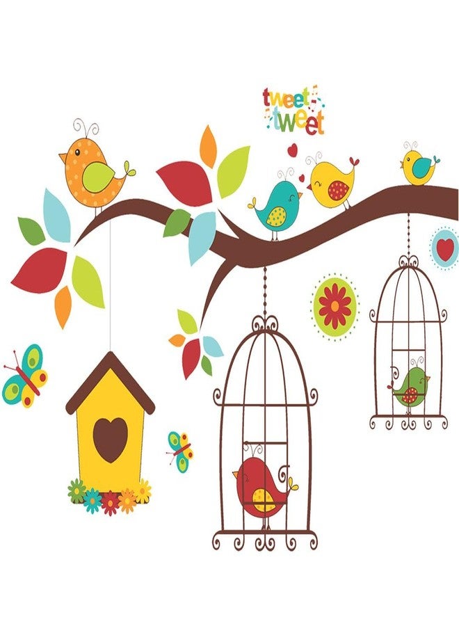 CVANU Beautiful Little Birds on Branch Self-Adhesive Vinyl Wall Sticker for Wall Decoration (28inX38in)_S268 - Image 2
