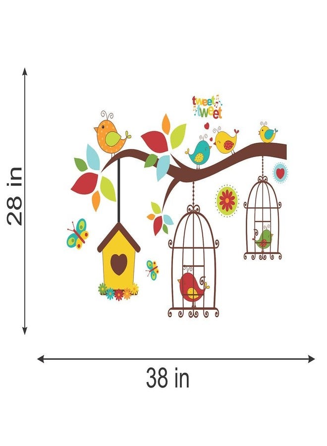 CVANU Beautiful Little Birds on Branch Self-Adhesive Vinyl Wall Sticker for Wall Decoration (28inX38in)_S268 - Image 4