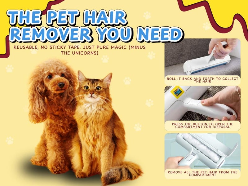Snarky Pets Pet Hair Roller - Reusable Pet Hair Remover for Furniture, Carpet & Car - Dog & Cat Hair Lint Roller - Pet Odor & Fur Buster - Grooming Essential & Upholstery Cleaner - Sticky, No Refills - Image 3