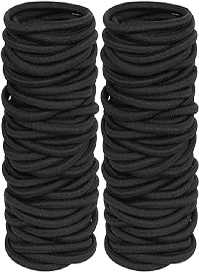 50 Pieces Black Rubber Elastic Hair Bands Bulk Rope Hair Tie Ponytail Holders No Metal, 4mm, Neutral Colors