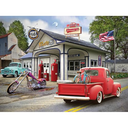 Bits and Pieces 1000 Piece Puzzles for Adults Nostalgic American Gas Station Large 20 x 27 Jigsaw Puzzles 1000 Pieces Vintage Cars Summer Scene No 2 Pieces Alike - Image 5