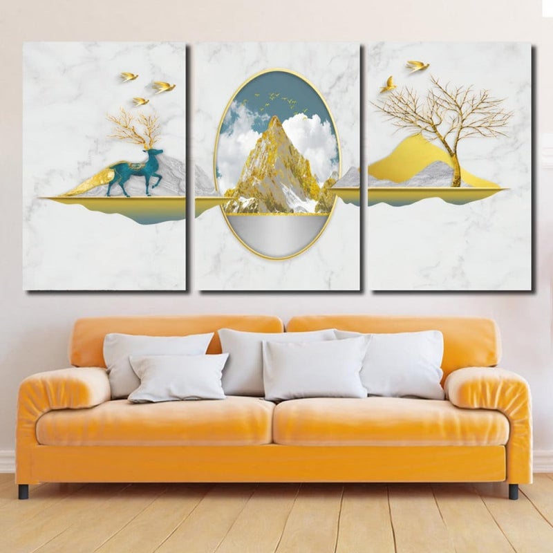 Marktna Three luxurious modern canvas prints with a hollow frame, measuring (90×40), three pieces - Image 1