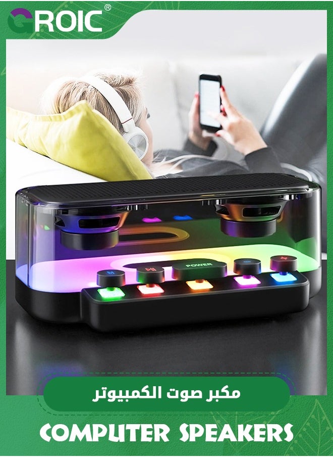 GROIC - RGB Speakers Bluetooth Wireless Subwoofer Computer Speakers Soundbar, HiFi Sound Quality Outdoor Speakers, Pc Speakers for Desktop Small Bluetooth Speaker Cool Stuff Tech Gadgets for Men - Image 1