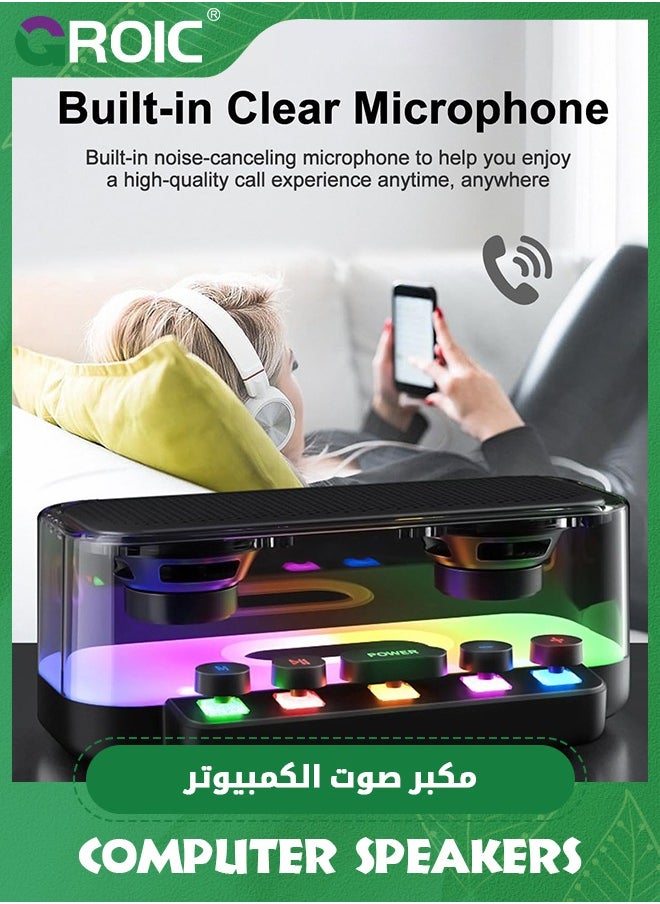 GROIC - RGB Speakers Bluetooth Wireless Subwoofer Computer Speakers Soundbar, HiFi Sound Quality Outdoor Speakers, Pc Speakers for Desktop Small Bluetooth Speaker Cool Stuff Tech Gadgets for Men - Image 1