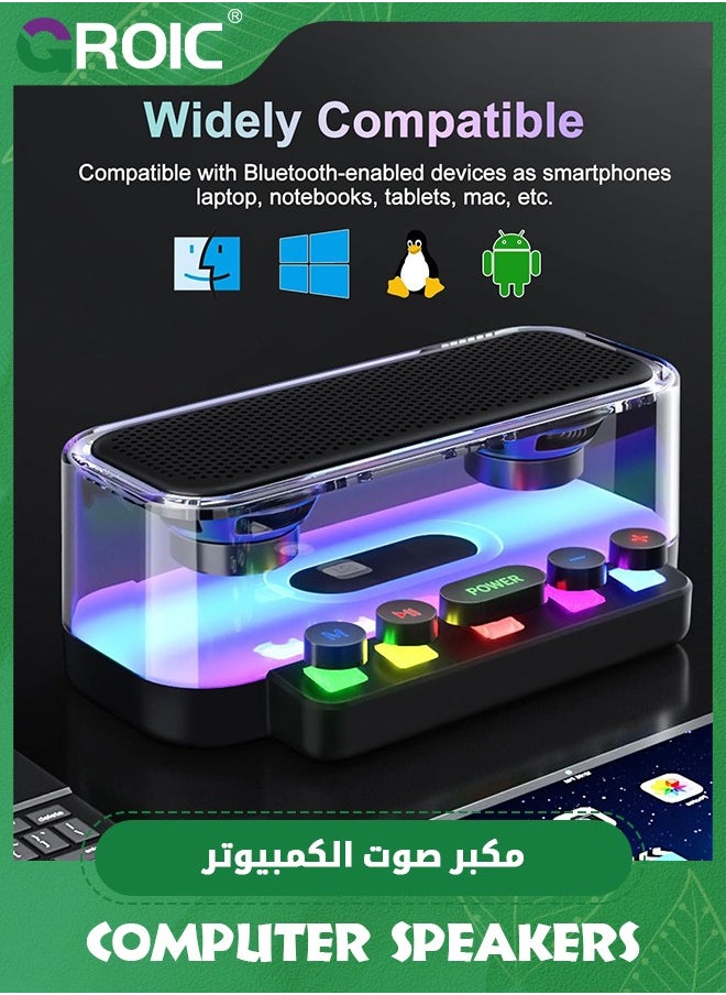 GROIC - RGB Speakers Bluetooth Wireless Subwoofer Computer Speakers Soundbar, HiFi Sound Quality Outdoor Speakers, Pc Speakers for Desktop Small Bluetooth Speaker Cool Stuff Tech Gadgets for Men - Image 1