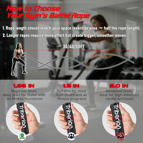 Triberion Battle Rope For Home Gym Workout - 1.26 Inch 30ft Heavy Weighted Training Exercise Ropes Fitness Equipment With Sleeve And Anchor Strap Kit For Outdoor Working Out - Image 4
