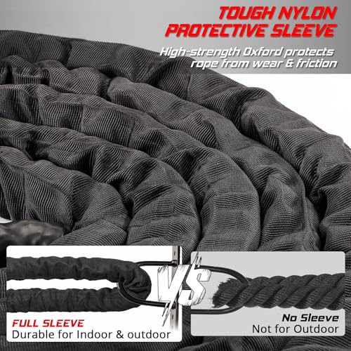 Triberion Battle Rope For Home Gym Workout - 1.26 Inch 30ft Heavy Weighted Training Exercise Ropes Fitness Equipment With Sleeve And Anchor Strap Kit For Outdoor Working Out - Image 2