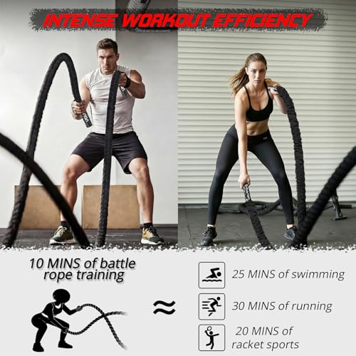 Triberion Battle Rope For Home Gym Workout - 1.26 Inch 30ft Heavy Weighted Training Exercise Ropes Fitness Equipment With Sleeve And Anchor Strap Kit For Outdoor Working Out - Image 3