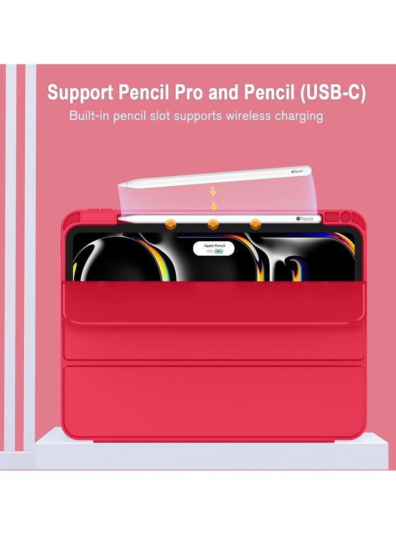 vesus 2024 iPad Pro 11" Case (M4, 5th Gen) - Smart Case with Pencil Holder, Touch ID Support, Auto Wake/Sleep Function (Red) - Image 2