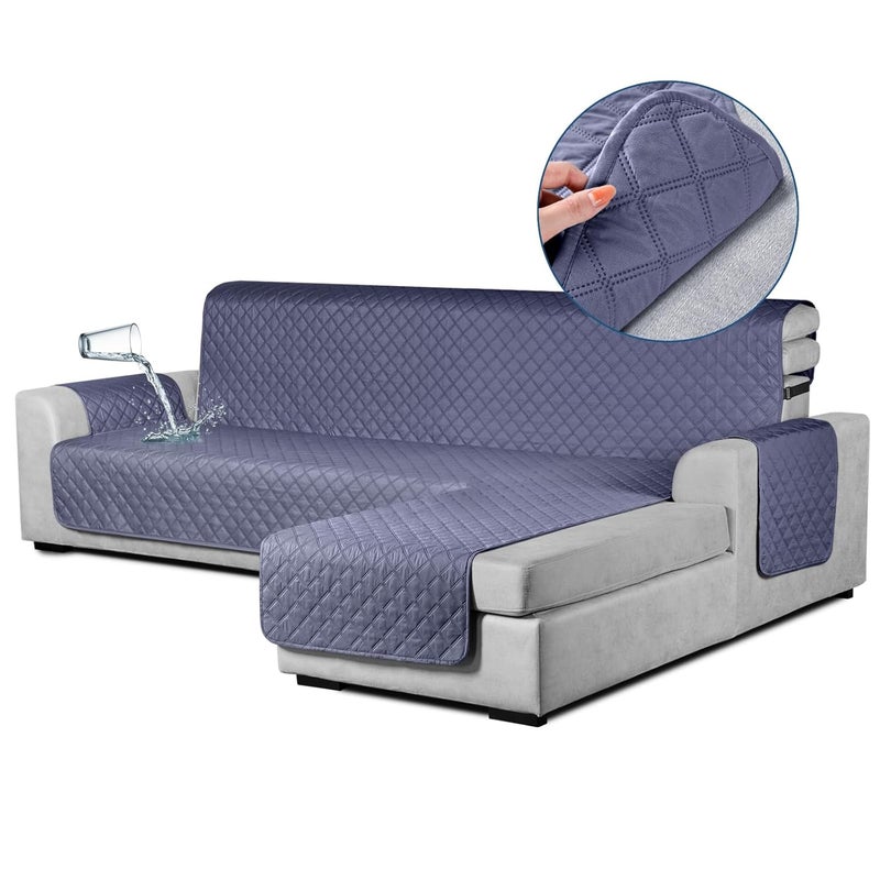 TAOCOCO Polyester Waterproof L Shaped Couch Cover Sectional Sofa Cover 1 Piece Reversible Pet Couch Cover With Chaise Lounge For Shape With Straps For Kids PetsLarge Bluish Grey - Image 1