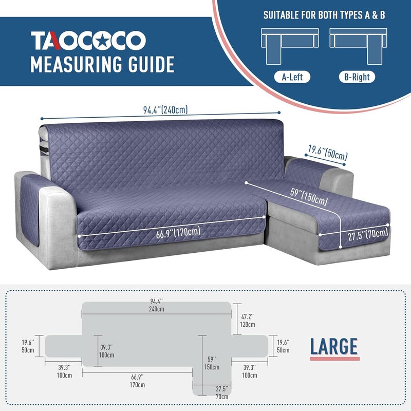 TAOCOCO Polyester Waterproof L Shaped Couch Cover Sectional Sofa Cover 1 Piece Reversible Pet Couch Cover With Chaise Lounge For Shape With Straps For Kids PetsLarge Bluish Grey - Image 4