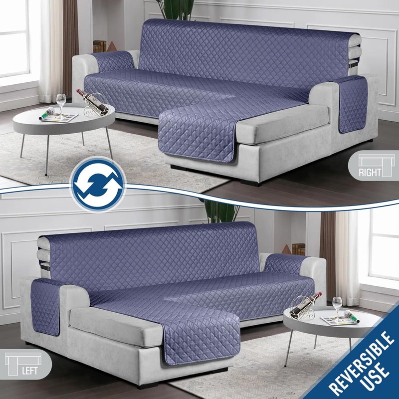 TAOCOCO Polyester Waterproof L Shaped Couch Cover Sectional Sofa Cover 1 Piece Reversible Pet Couch Cover With Chaise Lounge For Shape With Straps For Kids PetsLarge Bluish Grey - Image 3