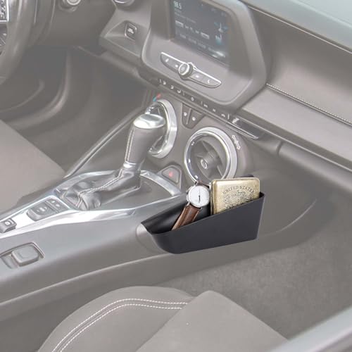 Hoolcar Gear Shift Storage Box Center Console Organizer Tray Console Side Pocket Organizer Compatible with Chevrolet Camaro 2016-2023, Black, Interior Accessories - Image 1