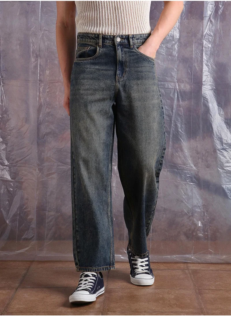 Hubberholme Blue Baggy Jeans Washed design crafted from 100% Cotton with Button closure.