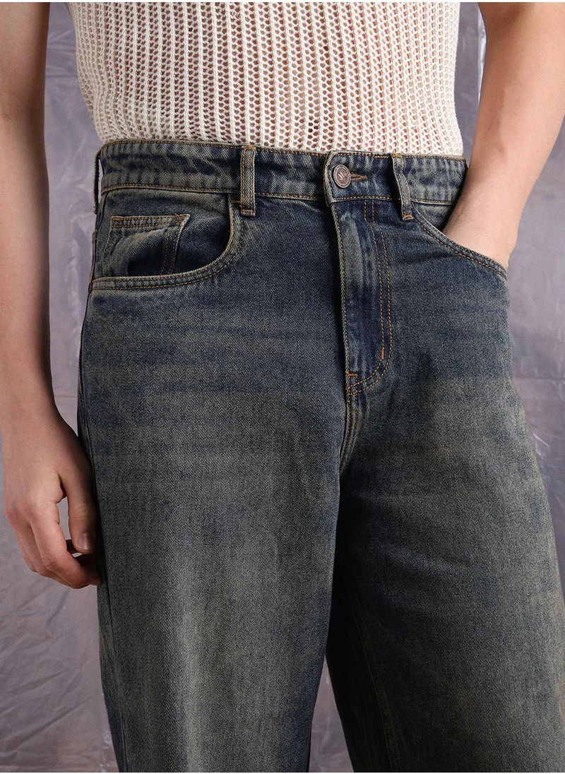 Hubberholme Blue Baggy Jeans Washed design crafted from 100% Cotton with Button closure.