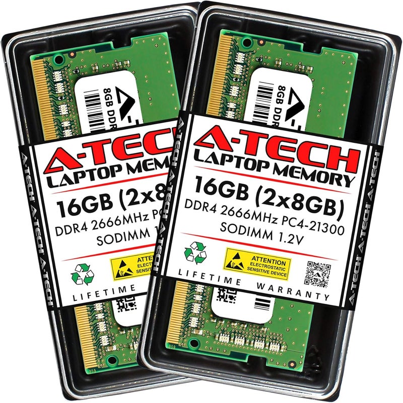 ATECH 16GB (2x8GB) DDR4 2666MHz PC4-21300 (PC4-2666V) CL19 SODIMM 1.2V 260-Pin Non-ECC SO-DIMM Laptop Notebook RAM Memory Modules - Image 1