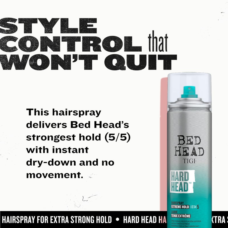 BED HEAD Bead Head by TIGI Hard Head Hairspray for Extra Strong Hold - For All Hair Types - With Instant Dry & Natural Shine - Use on Dry Hair - Premium Hair Care Products for Women & Men - 11.7 oz (2 Pack) - Image 4