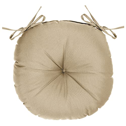 GUEGLSA Outdoor Tufted Round Cushions 15 inch, Waterproof Bistro Chair Cushions 15"x15"x3", Circular Seat Pads with Ties for Patio Garden, Set of 2, Khaki - Image 3