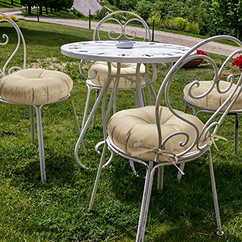 GUEGLSA Outdoor Tufted Round Cushions 15 inch, Waterproof Bistro Chair Cushions 15"x15"x3", Circular Seat Pads with Ties for Patio Garden, Set of 2, Khaki - Image 5
