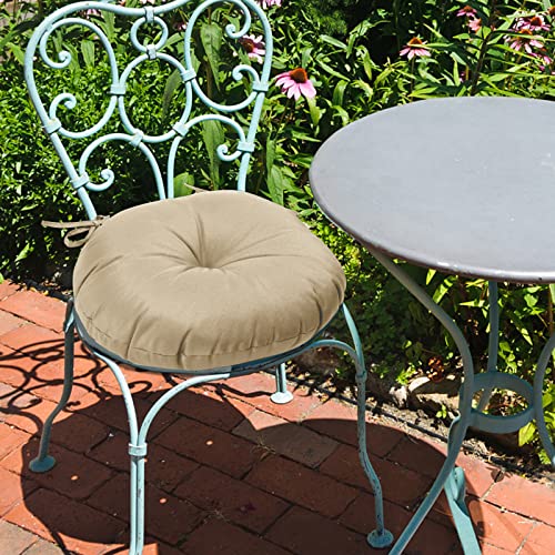GUEGLSA Outdoor Tufted Round Cushions 15 inch, Waterproof Bistro Chair Cushions 15"x15"x3", Circular Seat Pads with Ties for Patio Garden, Set of 2, Khaki - Image 4