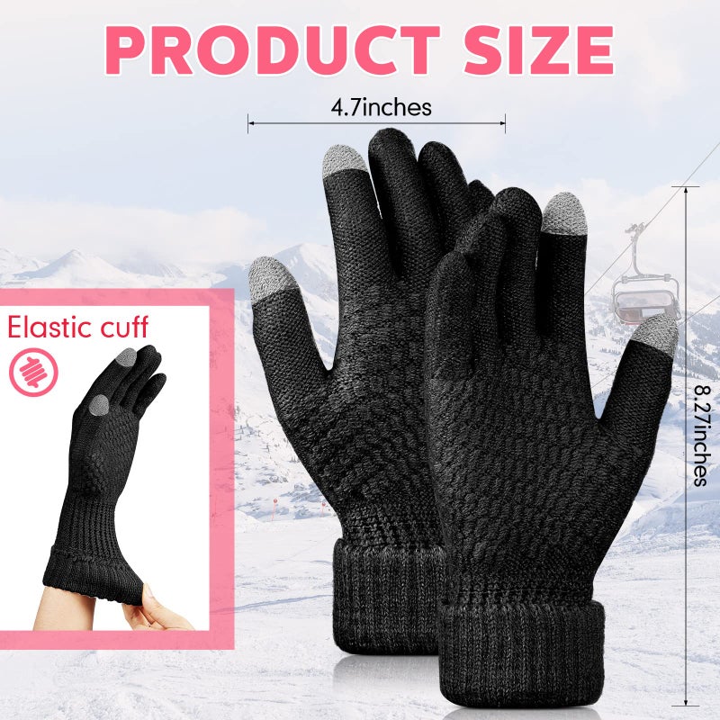 Jeere 3 Pairs Women's Winter Gloves Warm Women Touch Screen Knit Gloves Elastic Cuff Winter Mitten for Cold Weather(Black, Red, Pink) - Image 2