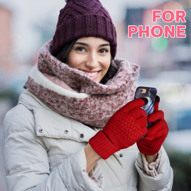 Jeere 3 Pairs Women's Winter Gloves Warm Women Touch Screen Knit Gloves Elastic Cuff Winter Mitten for Cold Weather(Black, Red, Pink) - Image 5