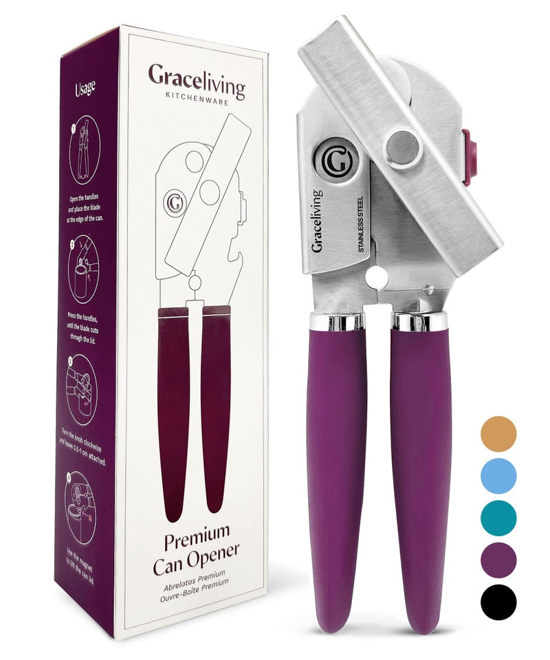 Graceliving Premium Multifunction Magnetic Manual Can Opener and Bottle Opener, Heavy Duty Stainless Steel Sharp Cutting Blade and Oversized Easy Turn Knob, Soft-Touch Handle, Kitchen Use, Mauve - Image 1