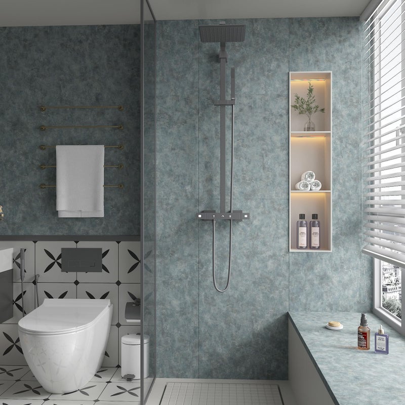 BAYYA Mid Century Modern Wallpaper Blue Concrete Peel and Stick Wallpaper Grey/Gray Industrial Wall Paper 16"x118" Rust Vintage Metallic Concrete Contact Paper for Bedroom Bathroom Living Room Wall - Image 5