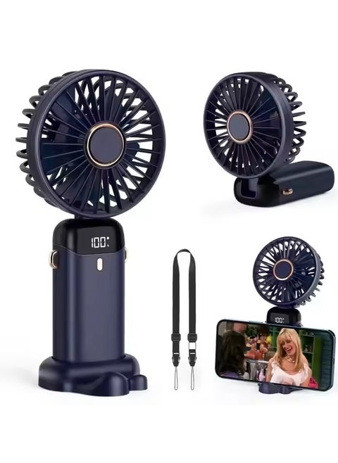 XLEEN LED Digital Display Fan – Portable Rechargeable Handheld Fan with Base, Model XL-N15 – 3-Speed Settings, USB Charging, Quiet Operation – for Home, Office, and Travel (Blue)
