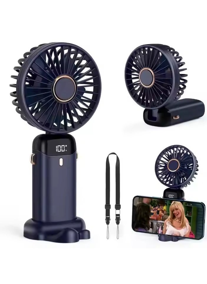 ROYCHE XLEEN LED Digital Display Fan – Portable Rechargeable Handheld Fan with Base, Model XL-N15 – 3-Speed Settings, USB Charging, Quiet Operation – for Home, Office, and Travel (Blue)  - Image 1