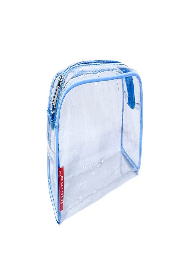 iShine Multipurpose Travel Morning Zipper Pouch for Men and Women Transparent Medium (Pack of 1, Blue) - Image 2
