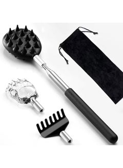 HY Telescoping Back Scratcher for Men, Women & Kids, 3Pcs Back Scratcher Heads, Dual Sides Scratcher/Bear Claw/Rake Scratcher for Father's/Mother's Day, Birthday Gifts  - Image 1