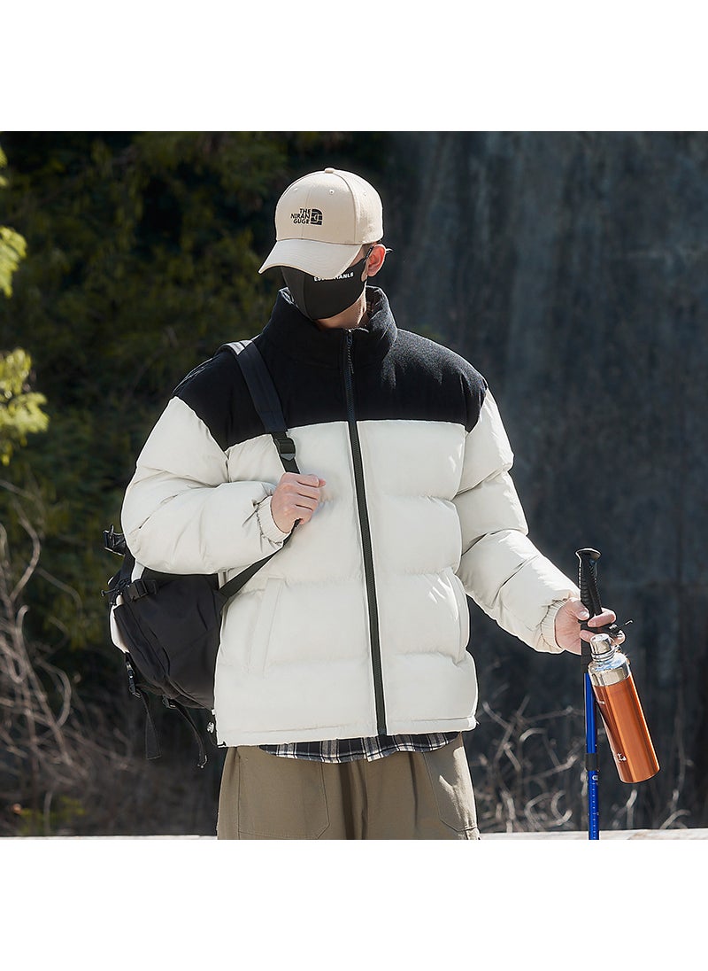 Generic Autumn/Winter New Mens Cotton Coat Windproof Warm Thickened Couple Cotton Jacket North Face Splicing Loose Fit Warm Thickened J Black  - Image 4