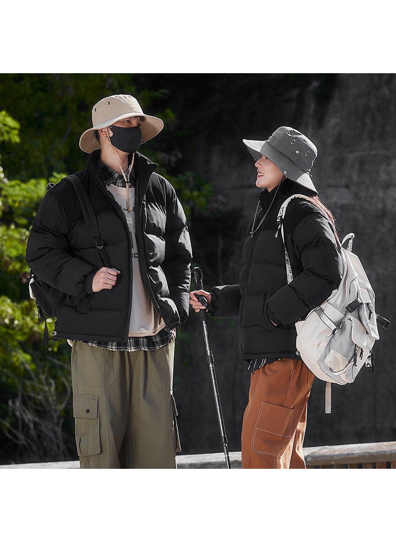 Generic Autumn/Winter New Mens Cotton Coat Windproof Warm Thickened Couple Cotton Jacket North Face Splicing Loose Fit Warm Thickened J Black  - Image 1