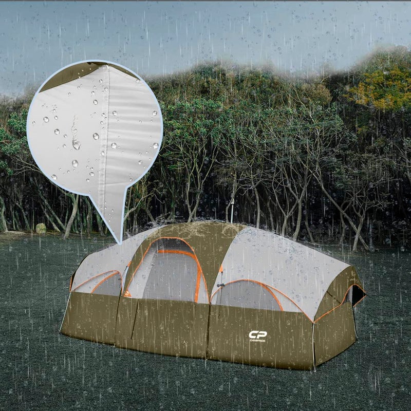 CAMPROS CP Tent 8 Person Camping Tents, Weather Resistant Family Tent, 5 Large Mesh Windows, Double Layer, Divided Curtain for Separated Room, Portable with Carry Bag - Olive - Image 5