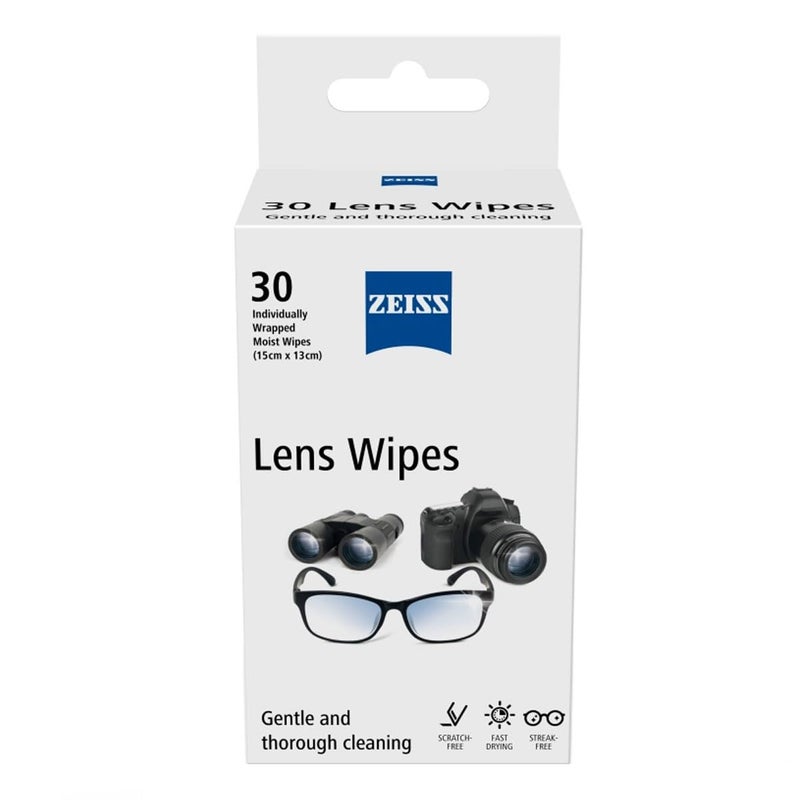 ZEISS Lens Cleaning Wipes, Pre-Moistened, Individually Wrapped Wipes for Coated Glass on Binoculars, Glasses, Sunglasses, Camera Lenses, and Scopes, 30 Count - Image 1