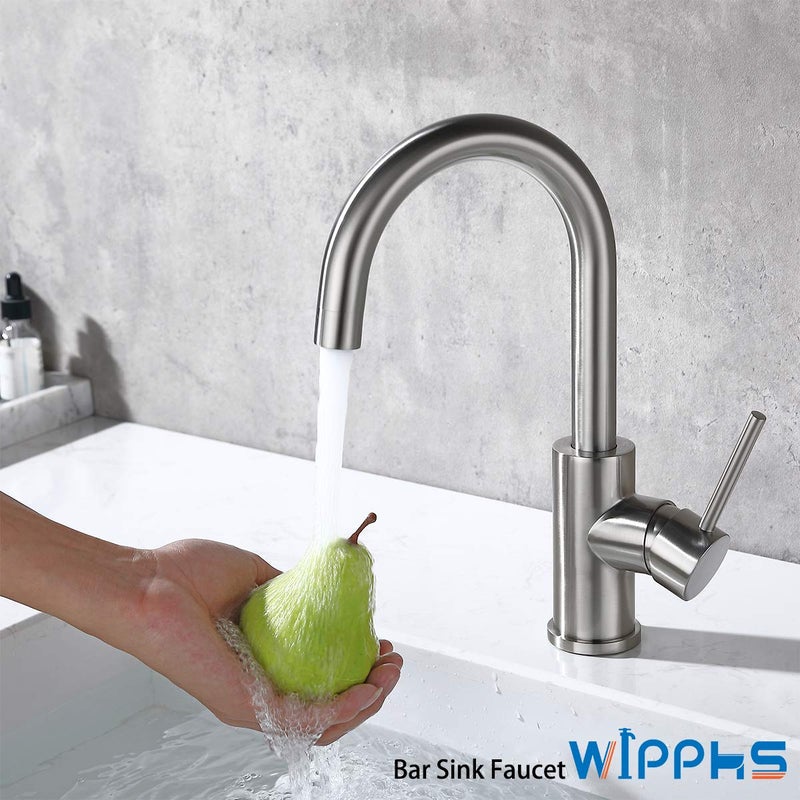 WiPPhs Bar Faucets Single Hole, WiPPhs Brushed Nickel Mini Kitchen Sink Faucets, Single Handle Stainless Steel Modern Sink Faucets 1 Hole, Faucet for Bar Sink - Image 5
