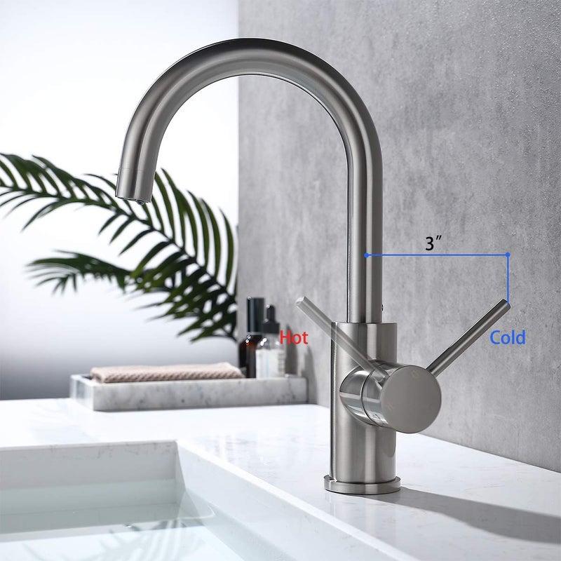 WiPPhs Bar Faucets Single Hole, WiPPhs Brushed Nickel Mini Kitchen Sink Faucets, Single Handle Stainless Steel Modern Sink Faucets 1 Hole, Faucet for Bar Sink - Image 3