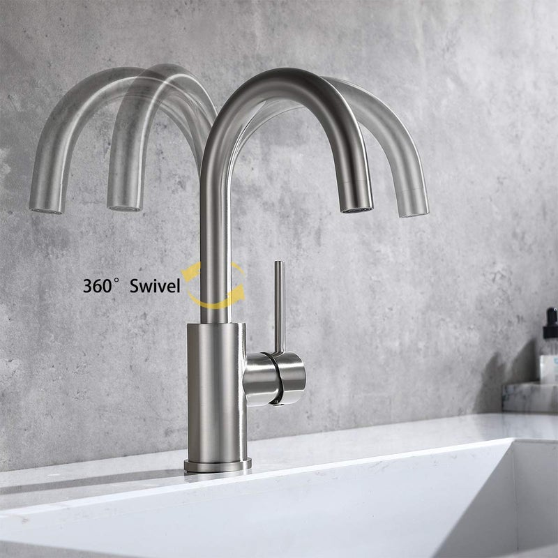 WiPPhs Bar Faucets Single Hole, WiPPhs Brushed Nickel Mini Kitchen Sink Faucets, Single Handle Stainless Steel Modern Sink Faucets 1 Hole, Faucet for Bar Sink - Image 4