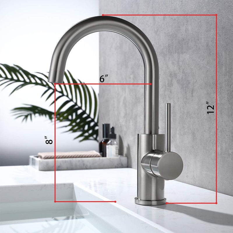WiPPhs Bar Faucets Single Hole, WiPPhs Brushed Nickel Mini Kitchen Sink Faucets, Single Handle Stainless Steel Modern Sink Faucets 1 Hole, Faucet for Bar Sink - Image 2