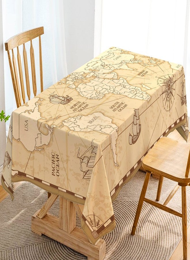 Hafangry World Map Tablecloth Adventure World Awaits Party Decoration Retro Beige Nautical Compass Kitchen Dining Room Home Decor-60×84inch - Image 1